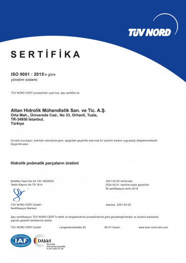  Altan Hidrolik Iso 9001 Belgesi